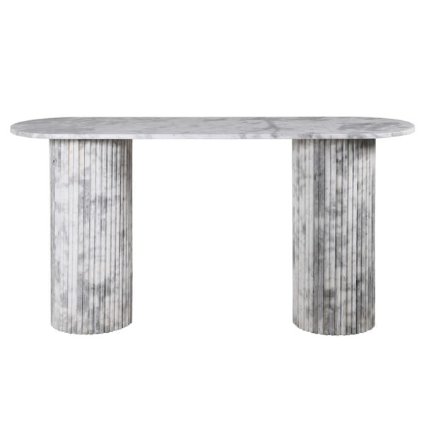 Marble Column Console Table - 153x78 cm, Light Marble Column Base with Marble Top