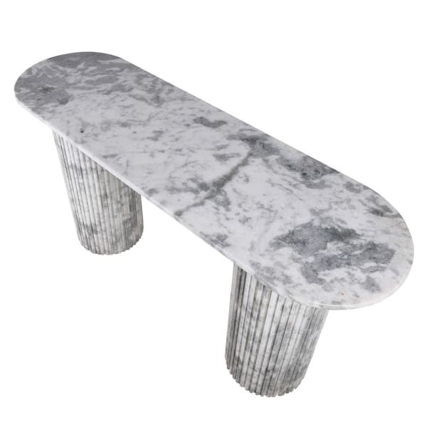 Marble Column Console Table - 153x78 cm, Light Marble Column Base with Marble Top