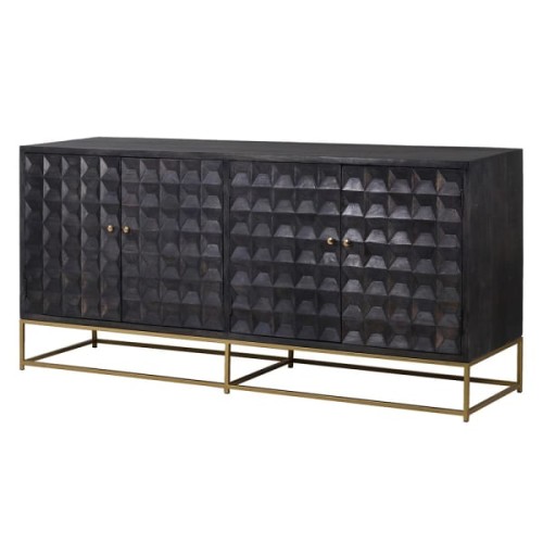 Eccleston 190 cm Four-Door Mango Wood Sideboard Credenza Buffet with Gold-Finish Iron Base