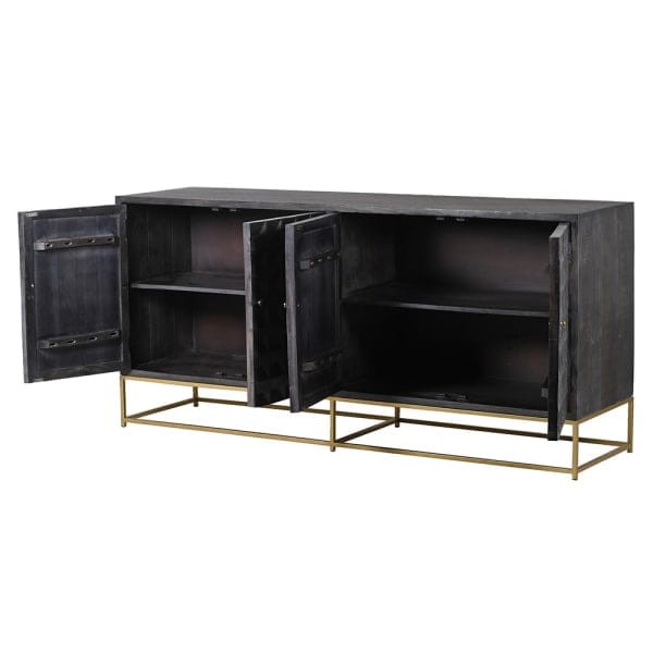 Eccleston 190 cm Four-Door Mango Wood Sideboard Credenza Buffet with Gold-Finish Iron Base