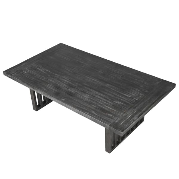 Large rectangular black coffee table with distressed finish