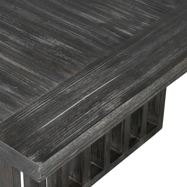 Large rectangular black coffee table with distressed finish