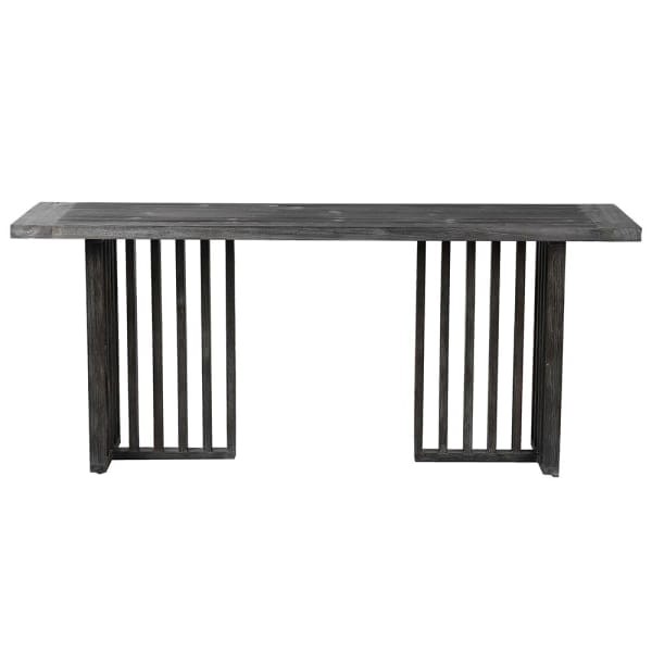 Large rectangular black coffee table with distressed finish