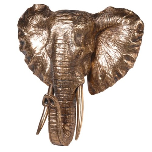Golden Elephant Head Wall Ornament, 42x40 cm, Poliresin Elephant Art Piece