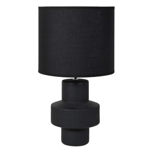 Large Mystic Black Table Lamp - 55 cm, with a black linen lampshade and a ceramic base