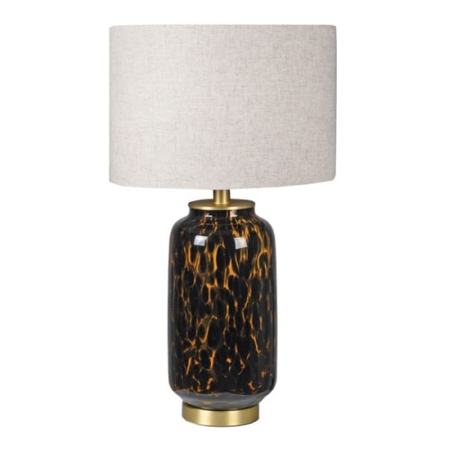 Tortoise Glass Table Lamp - 70 cm with Beige Linen Lampshade
