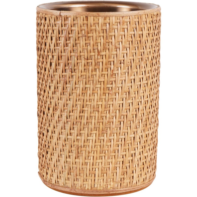 Single Bottle Brass Rattan Wine/Champagne Cooler - 12x18 cm - Natural Brass and Rattan