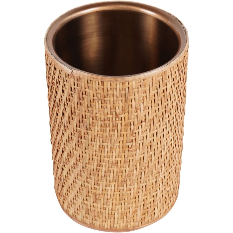 Single Bottle Brass Rattan Wine/Champagne Cooler - 12x18 cm - Natural Brass and Rattan