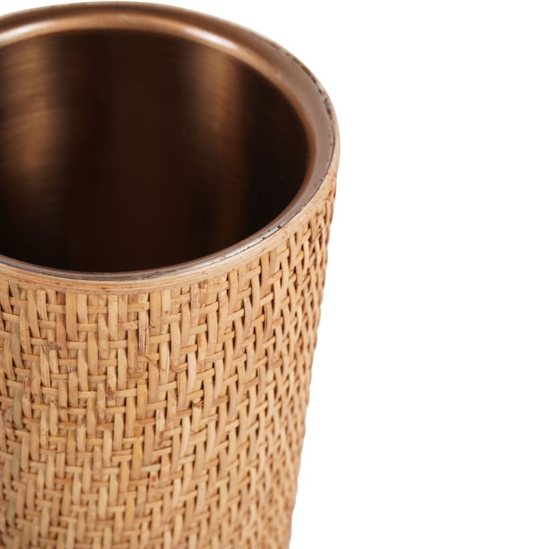Single Bottle Brass Rattan Wine/Champagne Cooler - 12x18 cm - Natural Brass and Rattan