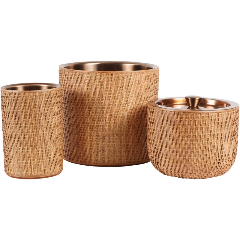 Single Bottle Brass Rattan Wine/Champagne Cooler - 12x18 cm - Natural Brass and Rattan