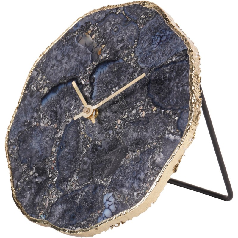 Agate Dark 20 cm Mantel Clock: Natural Agate with Golden Accents in Blue
