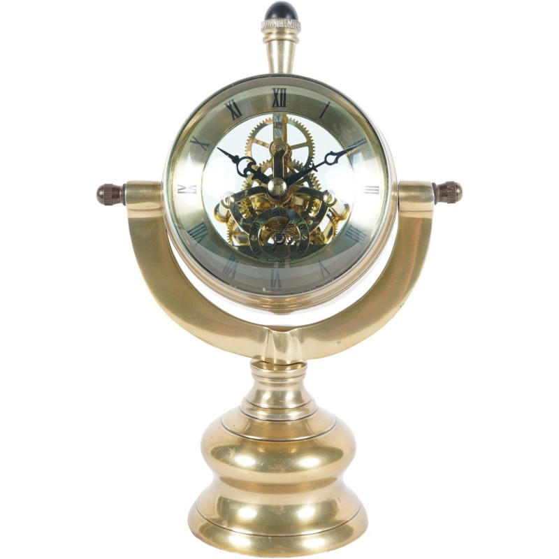 Chesham 26 cm Brass and Glass Table Clock with Visible Mechanism