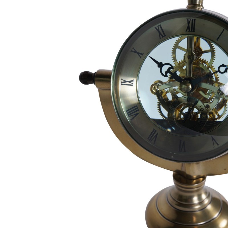 Tabletop clock with exposed mechanism behind glass