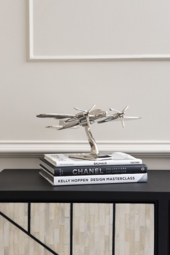 Plane Silver Decorative Aeroplane Sculpture 40 cm – Silver Aluminium Ornament on a Stand
