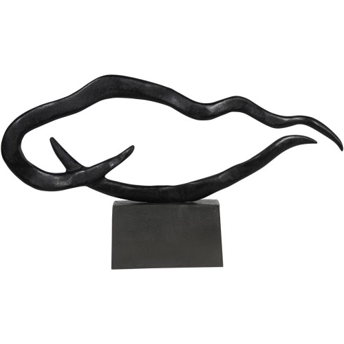 Black Abstract Sculpture Waves 116 cm in Aluminium