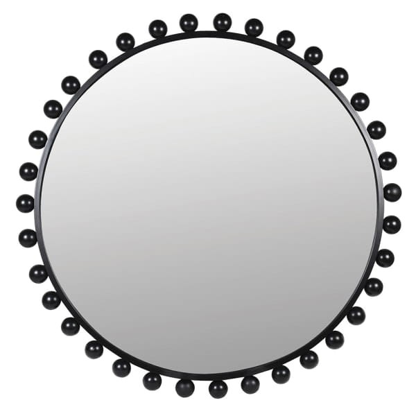Black Circular Mirror Bubble 98 cm with a black iron frame