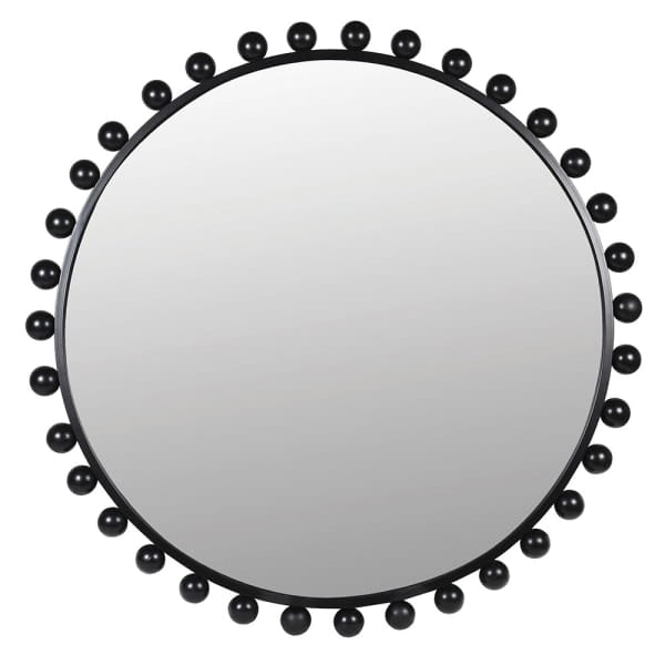 Bubble black round wall mirror 98 cm with iron sphere frame