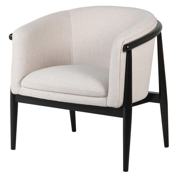White Memphis Armchair with Linen Upholstery and Black Wooden Frame for Your Living Room