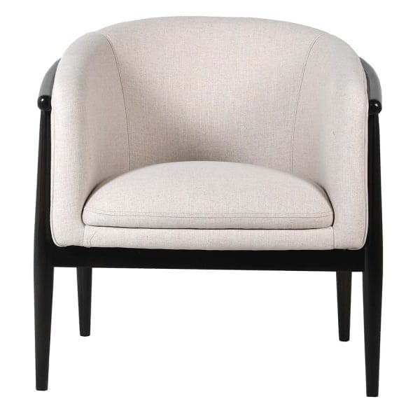 Memphis white linen armchair with black wooden frame