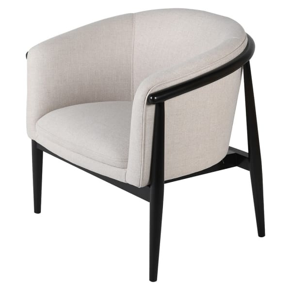 White Memphis Armchair with Linen Upholstery and Black Wooden Frame for Your Living Room