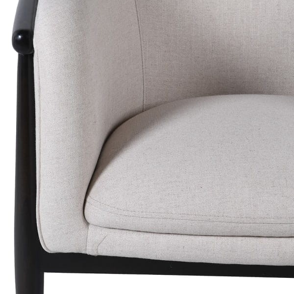 White Memphis Armchair with Linen Upholstery and Black Wooden Frame for Your Living Room
