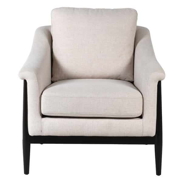 Ivory linen armchair with black tapered legs