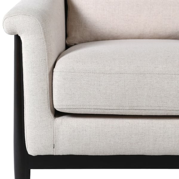 Ivory linen armchair with black tapered legs