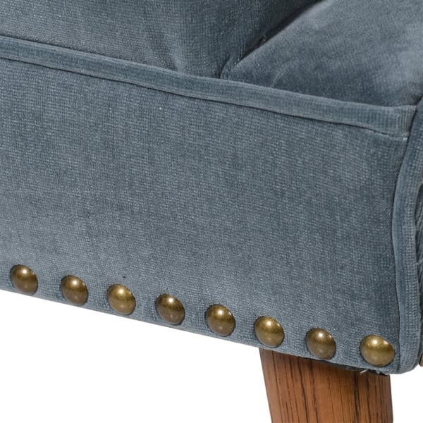 Accord Blue Velvet Chair with Oak Legs and Golden Accents