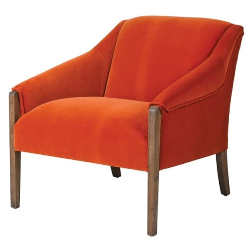 Camile Pumpkin Orange Velvet Armchair with Wooden Frame
