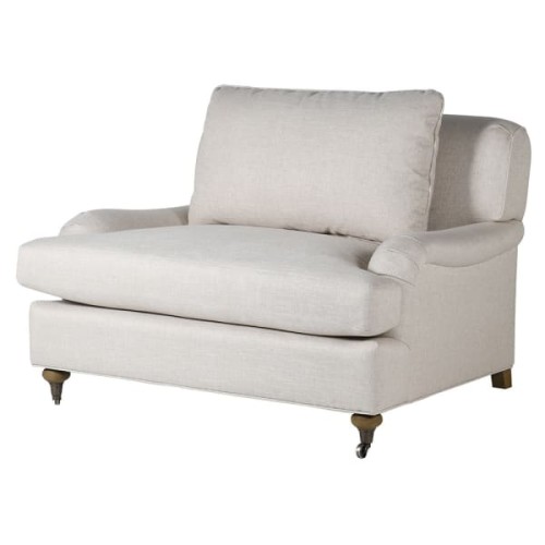 Spacious Love Linen Armchair, 125 cm, cushion, casters on legs