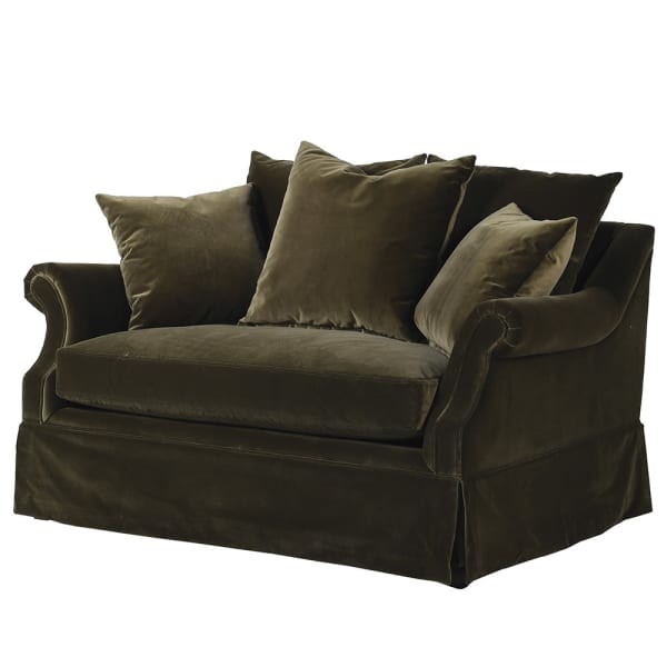 Olive Green Velvet Cotton Armchair - 140 cm Wide
