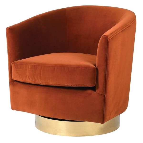 Belgrave Orange armchair with a gold swivel base