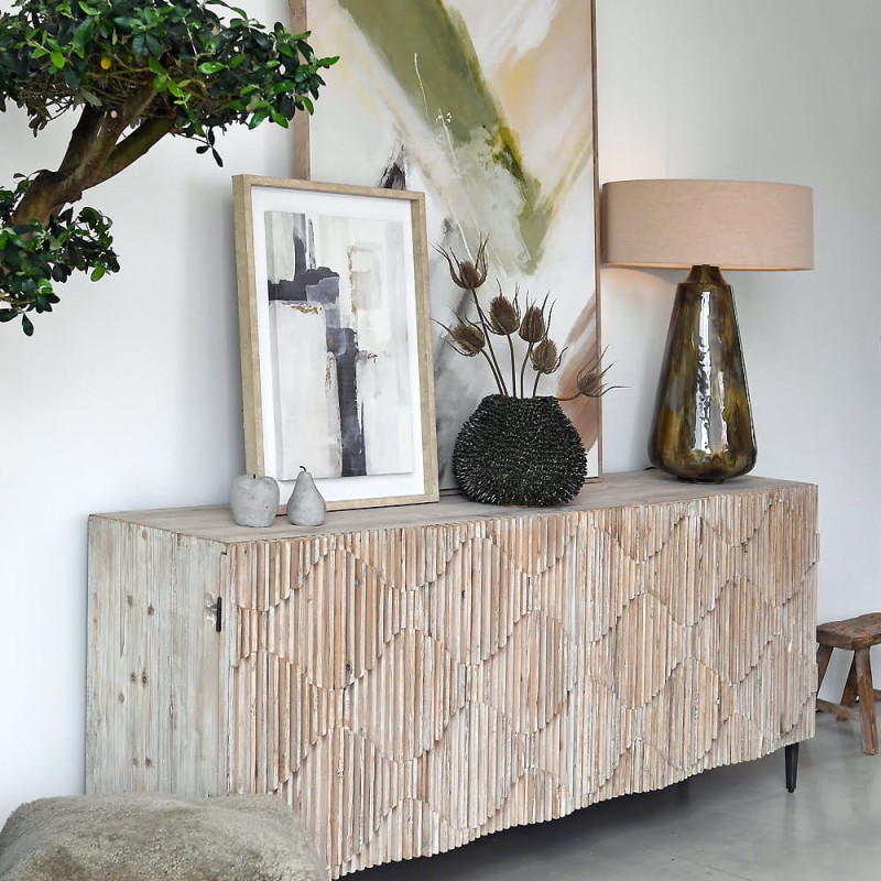 Light reclaimed pine sideboard with geometric fronts