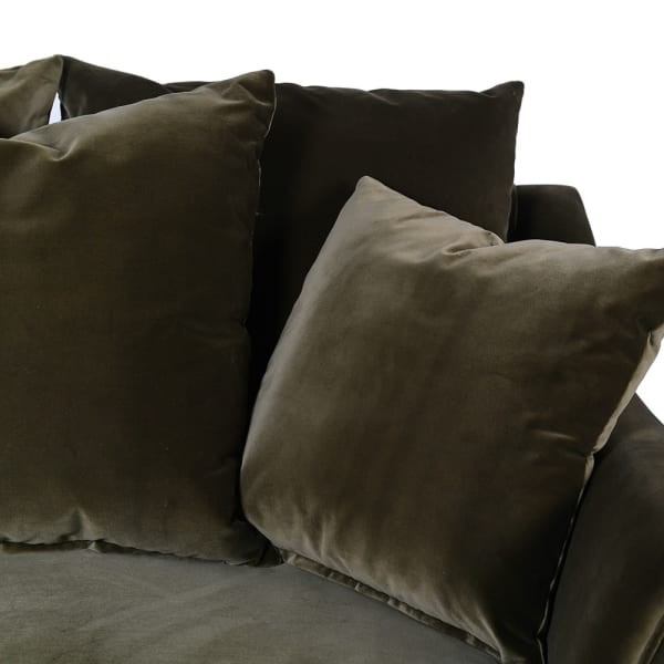 Three-Seater Olive Velvet Sofa, 100% Cotton, 240 cm Width, Comfortable Cushions