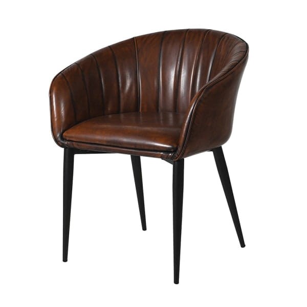 Chelsea Brown Faux Leather Chair with Black Steel Legs