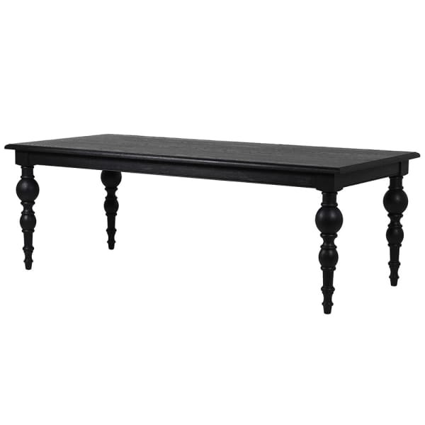 Novum Black oak dining table 200cm with decorative turned legs
