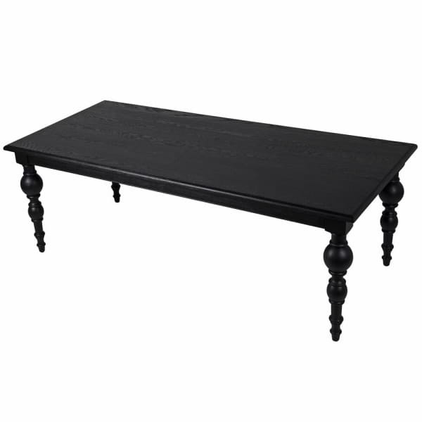Large black oak dining table with rectangular tabletop