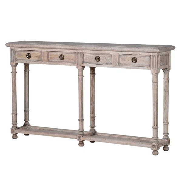 Acacia Wood Empire Console Table with Two Brass-handled Drawers - 148 cm