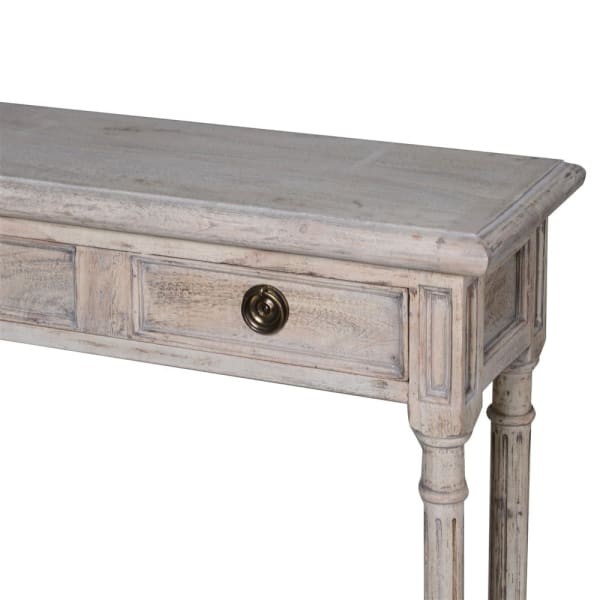 Acacia Wood Empire Console Table with Two Brass-handled Drawers - 148 cm