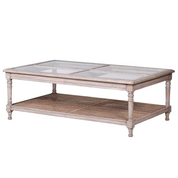 Empire Acacia Wooden Coffee Table with Decorative Rattan Glass Top - 130x80 cm