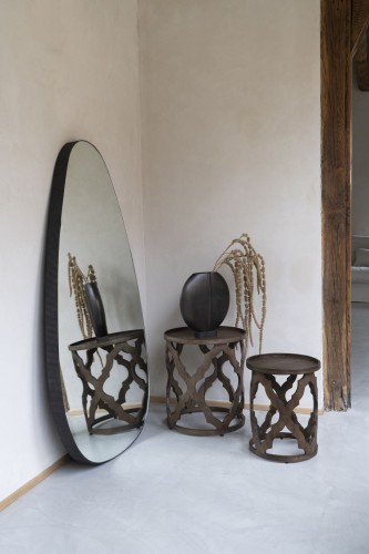 Organic Oversized Mirror 150 cm – Large Irregular Oval Mirror with Ribbed Bronze Frame