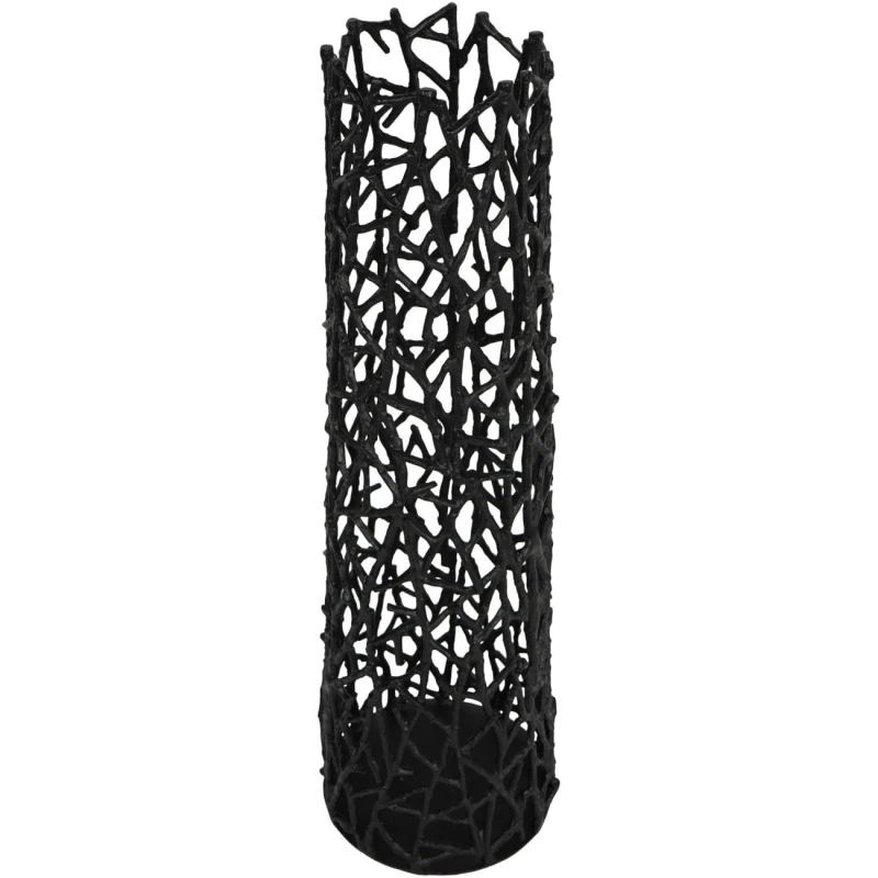Sculptural black metal floor vase