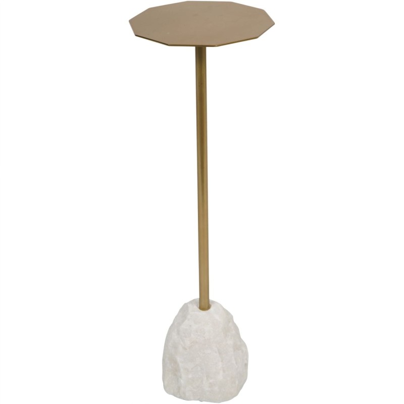 Maldon 58 cm Side Cocktail Table - Gold Top, White Quartz Stone Base