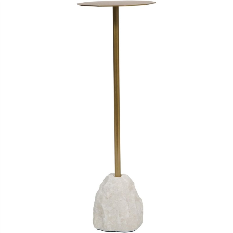 Maldon 58 cm Side Cocktail Table - Gold Top, White Quartz Stone Base