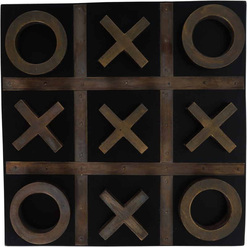 Oxford 20 cm Tabletop Ornament, Wooden Noughts and Crosses Game with Brass