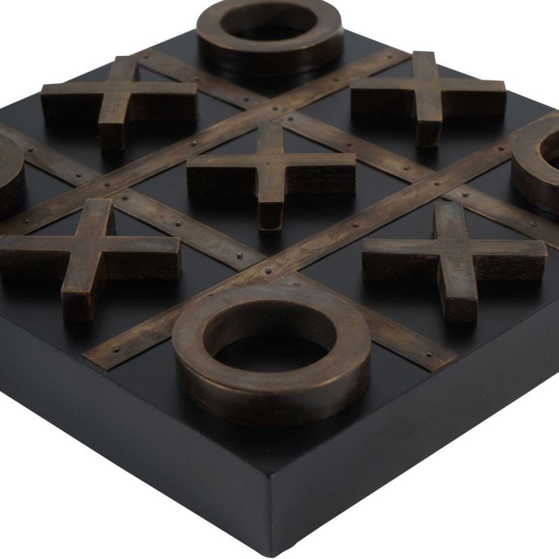 Oxford 20 cm Tabletop Ornament, Wooden Noughts and Crosses Game with Brass