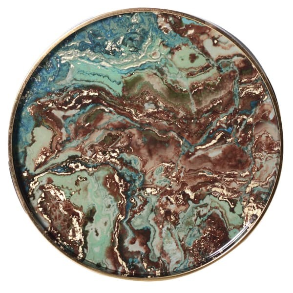 Halycon Black and Green Side Tables with iron frame and tray marble effect top