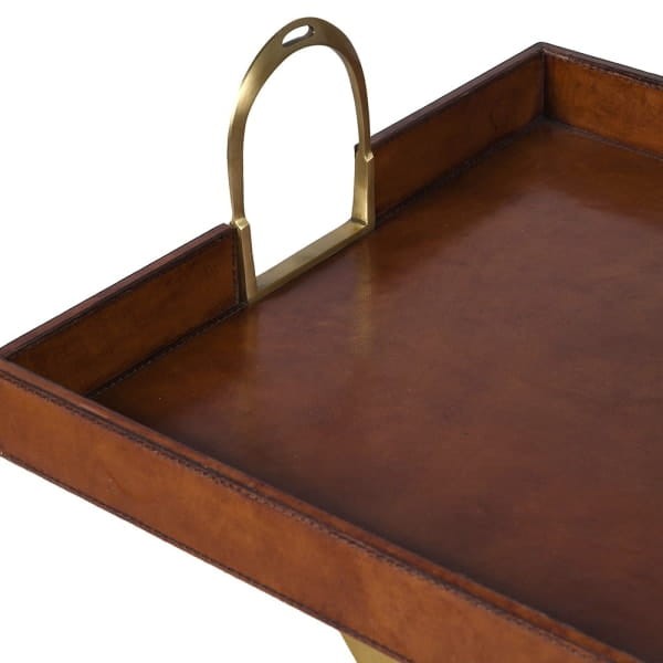 Bardem Brown Tray Table 69x79 cm - Japuir Natural Leather, Gold Base