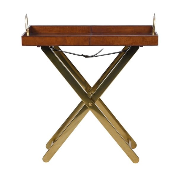 Bardem Brown Tray Table 69x79 cm - Japuir Natural Leather, Gold Base