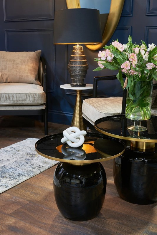 Black metal occasional tables with gold detailing